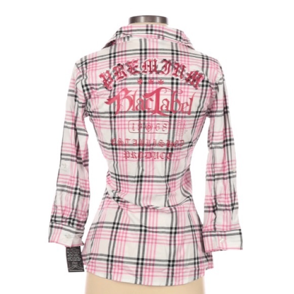 {Blac Label Pink} NWT 3/4 Sleeve Button Down S - Picture 9 of 10